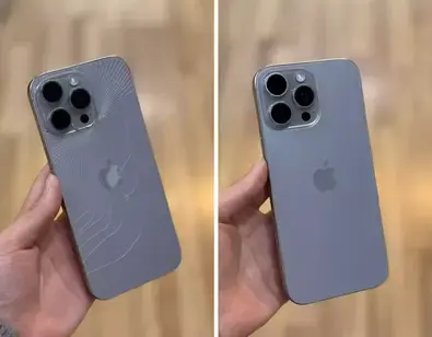 Мастер заменяет разбитую заднюю крышку iPhone 15 Pro, Минск, iRecover